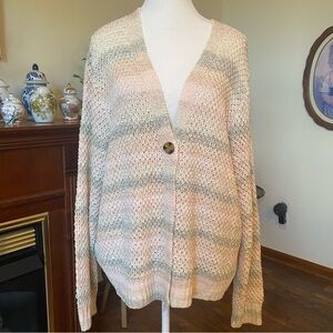 Adyson Parker • Pastel Striped Open Knit Cardigan • Size 2X